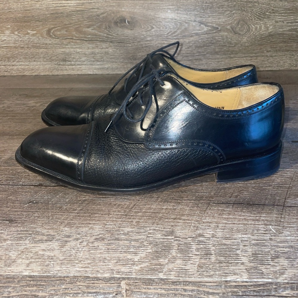 MEZLAN Leather NICOLA Oxfords Dress Shoes Deer Skin Captoe Sz. 9.5 W Black Spain - Picture 6 of 15
